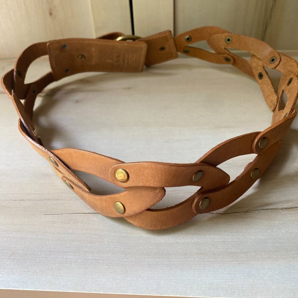 FRYE AND CO. Tan Leather Belt with Gold Buckle - Picture 9 of 11